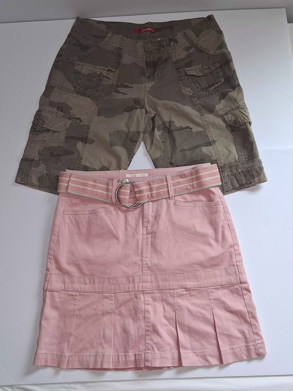 PLUGG Pink Twin-Waist Casual Skirt + UNIONBAY Camo Shorts Lot of 2 Sz 3